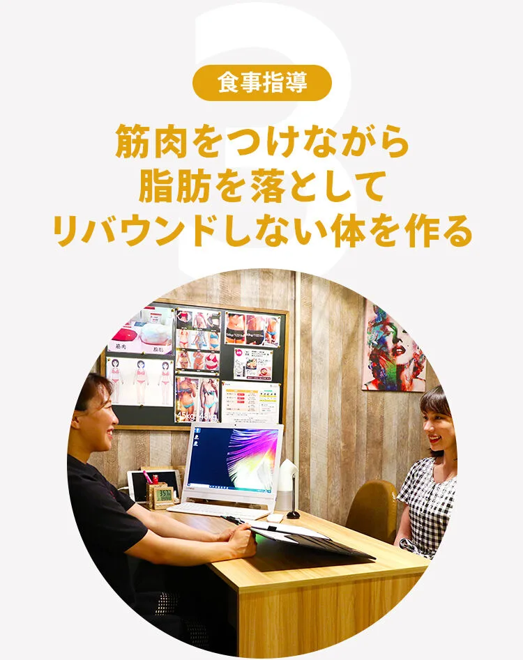 3.食事指導：筋肉をつけながら脂肪を落としてリバウンドしない体を作る