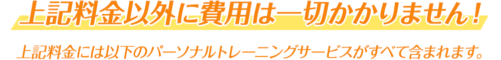 上記料金以外に費用は一切かかりません！上記料金には以下のパーソナルトレーニングサービスがすべて含まれます。